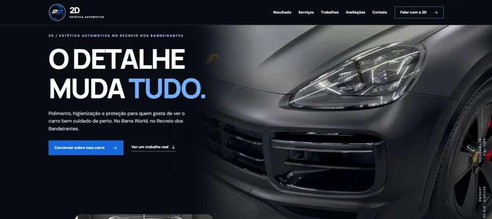 Captura da página inicial: 2D Estética Automotiva