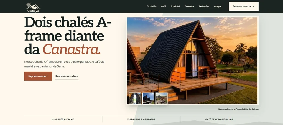 Captura da página inicial: Chalés JH