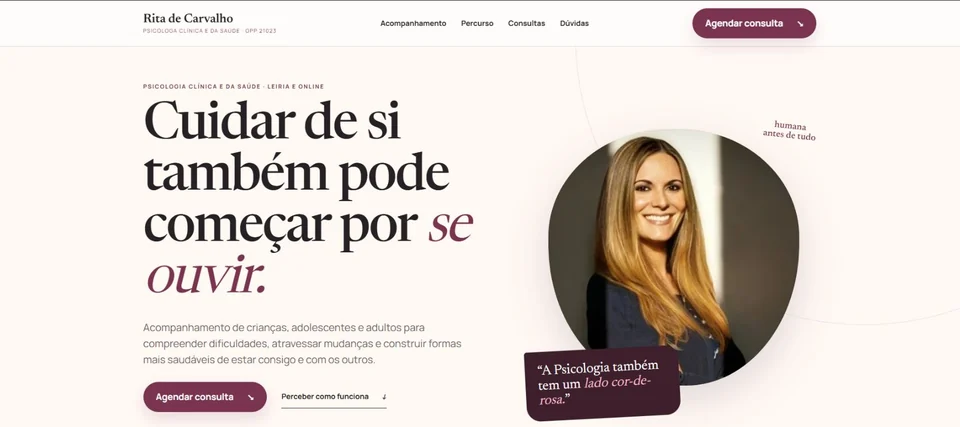 Captura da página inicial: Rita de Carvalho